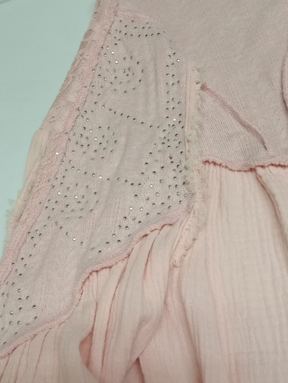 🩷POL BLUSH PINK LACE GAUZE COTTON SLEEVLESS CARDIGAN TUNIC EMBELLISHED PEARLS - Picture 13 of 16